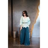 ราคา Set เสื้อแขนยาวอัดพลีทย่น กางเกงขายาวอัดพลีท เข็มขัด (42958810295)