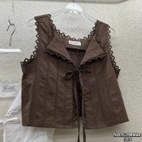 ราคา Korea laced cotton Top เสื้อแขนกุดดีเทลแต่งขอบ ลูกไม้ ดีเทลแต่งผูกหน้าา (42856645626)