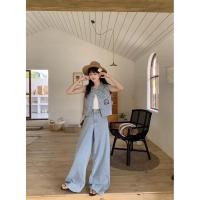 ราคา ? ? ? ? ? ? ? ? ? ? ? Set2pcs เสื้อกั๊กยีนส์ลายริ้วปักอาร์มมาพร้อมกางเกงยีนส์ลายเดียวกัน งานสวยชิค (42852817640)