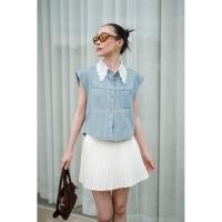 ราคา ครอปยีนส์แขนกุดคอปกลูกไม้ (42710947967)