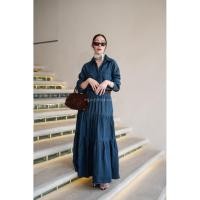 ราคา เดรสยีนส์แขนยาวสม็อคเอว เข็มขัดสาน (42513760577)