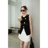 ราคา เสื้อไหมพรมแขนกุดกระดุมเฉียง อะไหล่ทอง (42510831686)