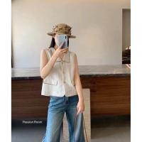 ราคา Kawai Blouse เสื้อคอปกกระดุมหน้า ผ้าฝ้ายลินินแต่งกุ้นสลับสี งานเกร๋สไตล์เกาหลี (41159240565)