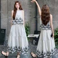 ราคา Set2ชิ้นเสื้อแขนกุดมาพร้อมกระโปรงยาวเอวสม็อคงานปักลูกไม้ผ้าคอตตอน (41159209748)