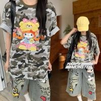 ราคา เสื้อยืดลายพรางสกรีนลายการ์ตูนน่ารักๆงานเย็บสวยเนี๊ยบผ้าดีใส่สบายทรงเสื้อโอเวอร์ไซส์ใส่แมทส์ได้หลายลุคหลายสไตล์ (40955422428)