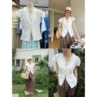 ราคา เสื้อแขนล้ำ ผ้าฉลุแต่งระบาย สไตล์เกาหลี เป็นสายผูก ด้านหน้า ใส่แมทช์ง่าย งานสวย มาก น่ารัก งานนำเข้า (40851500529)
