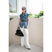 ราคา เสื้อยีนส์แขนกุด เข็มขัด (40509044896)