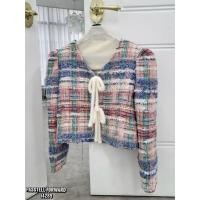ราคา New Korea pastel bow tweed มาใหม่ค้า กับเสื้อคลุมtweedลายทางสีสวย detail แต่งผูกโบว์ขาวด้านหน้า (40425228913)