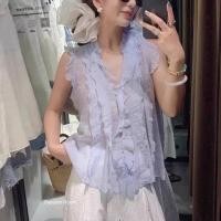 ราคา เสื้อแขนกุดแต่งระบายดีไซน์คอวีกระดุมหน้าช่วงอกต่อผ้าระบายน่ารักๆผ้าซิว (40423050777)