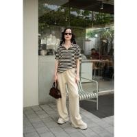 ราคา set เสื้อไหมพรมลายริ้วแขนสั้นปัก PR AD A กางเกงขายาว (29829773976)