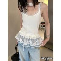 ราคา Korea laced ruffle tank top สายเดี่ยวชายระบายลูกไม้ ผ้าดีมากก มาพร้อมสาย ลูกไม้ดอกแต่งผูกคอเก๋ๆ (29780466973)