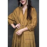 ราคา Pimpi Voluminous Sleeve Maxidress เดรสคอจีน กระดุมผ่าหน้า แพทเทรินตัดต่อ7ชั้น มาพร้อมเชือกผูกเอว (29351312586)