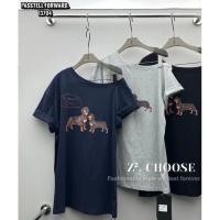 ราคา Korea offshoulder tshirt เสื้อยืดปาดไหล่สกรีนลาย น้องหมา น่ารักมากกก (29329722148)