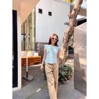 ราคา Original Linen Printed Blouse เสื้อคอปกขอบหยัก ดีไซส์ผูกโบว์ด้านหน้าผ้าลินินเกาหลี รีดง่าย ยับยาก (28976337255)