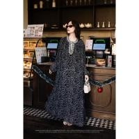 ราคา Maxi เดรสแขนยาวอัดพลีท ลายเสือดาวเพชรคอ (28926305551)