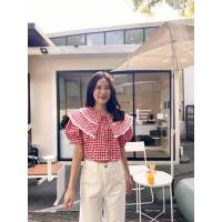 ราคา เสื้อครอปคอปก ระบาย2ชั้นแต่งขลิบลูกไม้สวยหรูผ้าลินเกาหลีพิมพ์ลายสก็อตทั้งตัวและสีพื้นสวยๆมีเชือกมัดโบว์ช่วงอก (28725517536)