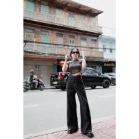 ราคา ꫛꫀꪝ Wide indigo Jeans กางเกงยีนส์เอวสูงมาใหม่ ดีไซน์ด้านหน้ากระเป๋าเจาะ และเย็บเดินด้ายด้านข้างเก๋ๆ (28620290796)