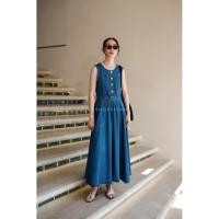 ราคา Maxi เดรสยีนส์แขนกุด เชือก (28289444790)
