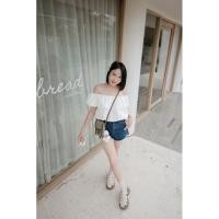 ราคา ꫛꫀꪝ Crop Top เสื้อคอปปาดไหล่แต่งระบายลูกไม้ฉลุรอบตัว สามารถใส่แบบปาดไหล่หรือไม่ปาดไหล่ก็ได้ ชายสม็อคอย่างดี (28284828237)