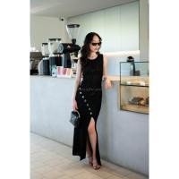 ราคา Maxi เดรสแขนกุดไหมพรมถักซีทรูแต่งเพชรฉลุเฉียง (27975932740)