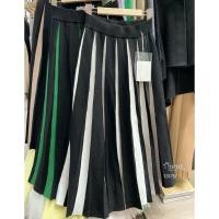 ราคา NEW ARRIVAL กระโปรงผ้าknitทอ จีบพลีททบสลับสี ทรงกระโปรงยาวบานสวย ผ้าทอแน่นๆอย่างดี (27517330011)