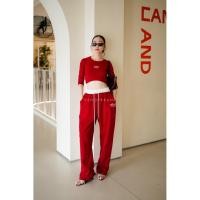 ราคา Set ครอปแขนยาวปักหน้า กางเกงขายาว (26838678935)