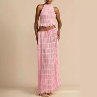 ราคา ผู้หญิง ชุดชุดเดรสยาวผ้าชีฟองลูกไม้ย้อนยุค เสื้อกั๊กและกระโปรงคล้องคอแขนกุดเซ็กซี่ (29633637884)