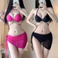 ราคา ชุดบิกินี่เซ็กซี่ 3 ชิ้นของผู้หญิง ชุดว่ายน้ํา Underwire เบาะพร้อมผ้าคลุม Halter Tie Beachwear สําหรับวันหยุด Spa (29229531490)