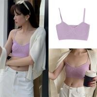 ราคา Knit Crop เสื้อครอปสายเดี่ยว ทรงบราสีพาสเทล เนื้อผ้าไหมพรมสีละมุน (25664431953)