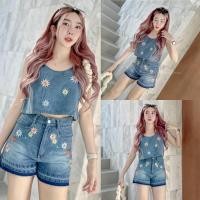 ราคา Jean Set ชุดเซ็ท 2 ชิ้น ยีนส์ขาสั้นปักดอกไม้ รุ่นงานแขนกุด ปักเย็บเก็บลายละเอียด งานป้าย TAG ChipeeChuu (24209156381)