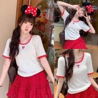 ราคา Korea Set เสื้อไหมพรมฉลุ กระโปรงลายจุด เสื้อทอลายโบว์แดงลายสไตล์เกาหลี แมตช์คู่กับกระโปรงแดง So cuteสุดๆ แยกชิ้น (29012982745)