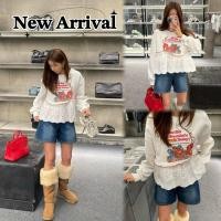 ราคา Korea Crop เสื้อแขนยาว สกรีนลาย แต่งดีเทลระบายลูกไม้ สไตล์เกาหลี เกาใจ เนื้อผ้านุ่มใส่สบาย รุ่นนี้ควรมีติดตู้มากค่าา (27313166833)