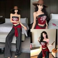 ราคา Korea Set ชุดเซ็ทเกาะอกกางเกง ดีเทลแต่งสไตล์เกาหลี สกรีนอก รุ่นนี้คือสวยแซ่บ สายเฟียสตำเลยค่าา (25180279105)