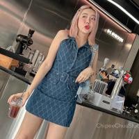 ราคา Mini Dress ชุดเดรสยีนส์ รูปทรงมินิ ออกแบบดีไซน์แขนกุดคอปก (24212135616)