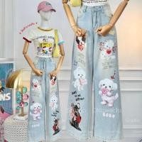 ราคา Jeans Korea กางเกงยีนส์ขายาวน้องหมา พิมพ์ลายสกรีนไม่หลุดไม่ลอก สไตล์เกาหลียีนส์ทรงสวย งานบินของที่ร้าน บอกเลยจึ้งสุดๆ (40655222199)