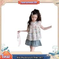 ราคา กางเกงยีนขายาว เสื้อเชิ๊ตแขนบินเล็กสไตล์ฝรั่งเศสสำหรับเด็กผู้หญิงเสื้อผ้าเด็กฤดูร้อนปี2025เสื้อเชิ๊ตลายดอกไม้สำหรับเด็กหญิงตัวเล็กๆแขนสั้นหวานสำหรับเด็กโต (45652035266)