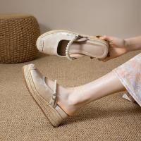 ราคา ลิ่ม ส้นรองเท้าแตะผู้หญิงเวอร์ชั่นเกาหลีแฟชั่นทอนิ้วเท้าปกชิ้นเดียวระบายอากาศรองเท้าแตะส้นสูงลําลองขนาด35 (43123030699)