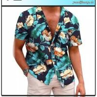 ราคา ลินินลาย เสื้อเชิ้ตแขนสั้น ผู้ชาย เสื้อฮาวาย ปกเชิ้ต สไตล์เกาหลี เสื้อเชิ้ตผู้ชาย (53801478559)