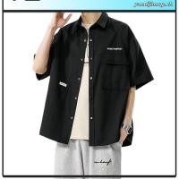 ราคา เสื้อดำคอปก สีดำ เสื้อเชิ้ตแขนสั้นคอกลมแขนสั้นผ้าใยสังเคราะห์มี 4 สี M 3 xL (48201952843)