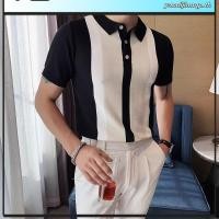 ราคา เสื้อโปโลแขนสั้นผ้าไหมน้ําแข็งถักสีจับคู่ผู้ชายธุรกิจลําลองด้านบน (40470473282)