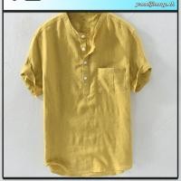 ราคา เสื้อเชิ้ตผู้ชายผ้าลินินลําลองแขนสั้นธรรมดาเสื้อคอปกขนาดบวกหล่อสีทึบสีดําสีเขียวสีขาว เอสเจ1144 (51502197667)