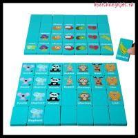 ราคา SANDIEYN 36PCS เกมไพ่นกกระจอก ไม้การ์ตูนผลไม้สัตว์เกมโซ่ คู่สร้างสรรค์จับคู่ปริศนาไม้สีฟ้า Montessori การเรียนรู้ (48151986880)