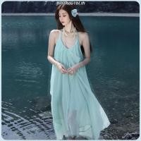 ราคา ทะเล ชุดไปทะเล ชุดเดรสริมทะเลซานย่าโชว์หลังเซ็กซี่นางฟ้ากระโปรงยาวสายเดี่ยวสีน้ำเงินเกาะโดปามีนที่สวยงาม (44324109970)