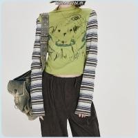 ราคา เสื้อสาวอวบ เสื้อลายทาง เสื้อยืดแขนยาวแนววินเทจสไตล์อเมริกันสำหรับผู้หญิงเสื้อตัวในเข้ารูปคอครึ่งสูงเข้ารูปแบบใหม่ฤดูใบไม้ร่วงและฤดูหนาว (26431584514)