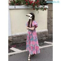 ราคา ชุดฮาวาย เดรสไปทะเล ชุดเดรสคอเหลี่ยมสไตล์วันหยุดสไตล์ฝรั่งเศสสำหรับผู้หญิงชุดเดรสยาวลายดอกไม้แขนพองไซส์ใหญ่สำหรับสาวอวบ (40318109219)