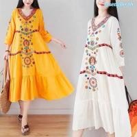 ราคา ชุดไปทะเลs เดรสไปทะเล ชุดสีแดงฤดูร้อนผู้หญิงแขนยาวซินเจียงเดินทางสวมใส่ทะเลทรายกระโปรงยาวภาพกระโปรงชายหาดริมทะเลวันหยุดซูเปอร์นางฟ้า (25046177810)