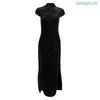 ราคา ชุดเดรสกี่เพ้า ผ้ากํามะหยี่ สีดํา สไตล์จีนย้อนยุค (46250852307)