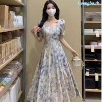 ราคา ชุดเดรสแขนยาวดีไซน์แขนยาวขนาดใหญ่ คอสี่เหลี่ยมฝรั่งเศส สีฟ้า ลายดอกไม้สำหรับผู้หญิง ฤดูร้อน ลดเอว MM ชุดยาวชาเบรคแรก (42315957498)