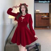 ราคา เดรสสีแดง ชุดคริสมาส ชุดเดรสคริสต์มาสฤดูใบไม้ร่วงฤดูหนาวเสื้อผ้าปีใหม่สีแดง (27641178668)