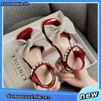 ราคา รองเท้าเจ้าหญิง พื้นนิ่ม เปิดนิ้วเท้า ประดับโบว์ สีแดง แฟชั่นฤดูร้อน สําหรับเด็กวัยกลางคน (26670683608)